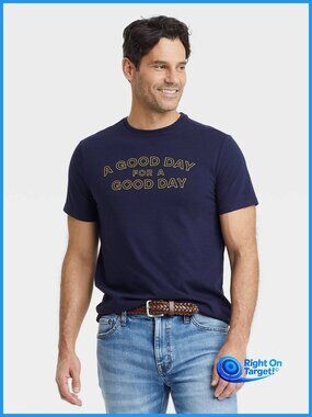 Large - Mens Good Day For A Good Day Short Sleeve Shirt - Goodfellow Co - Navy